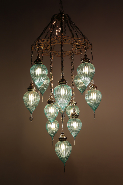 Stylish Nickel Design Chandelier with 13 Special Pyrex Glasses